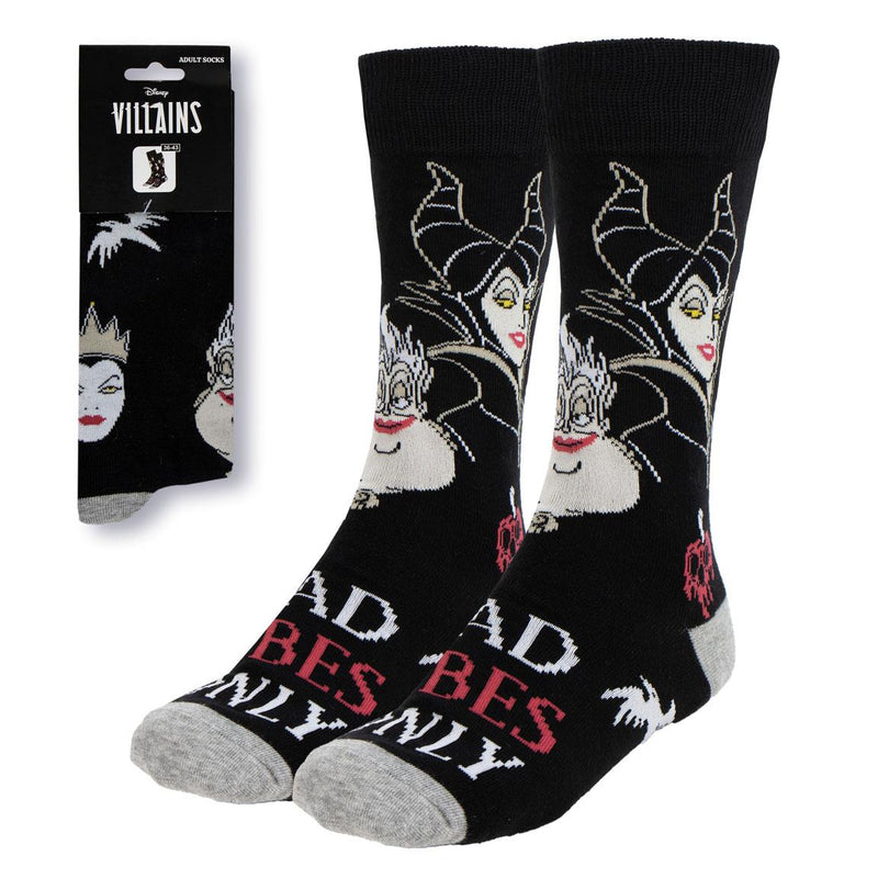 Chaussettes Disney Villains – Ursula, Maléfique & Evil Queen – Bad Vibes Only – Noires – Taille 36-43