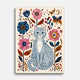 Affiche métal Chat gris Fleurs scandinaves