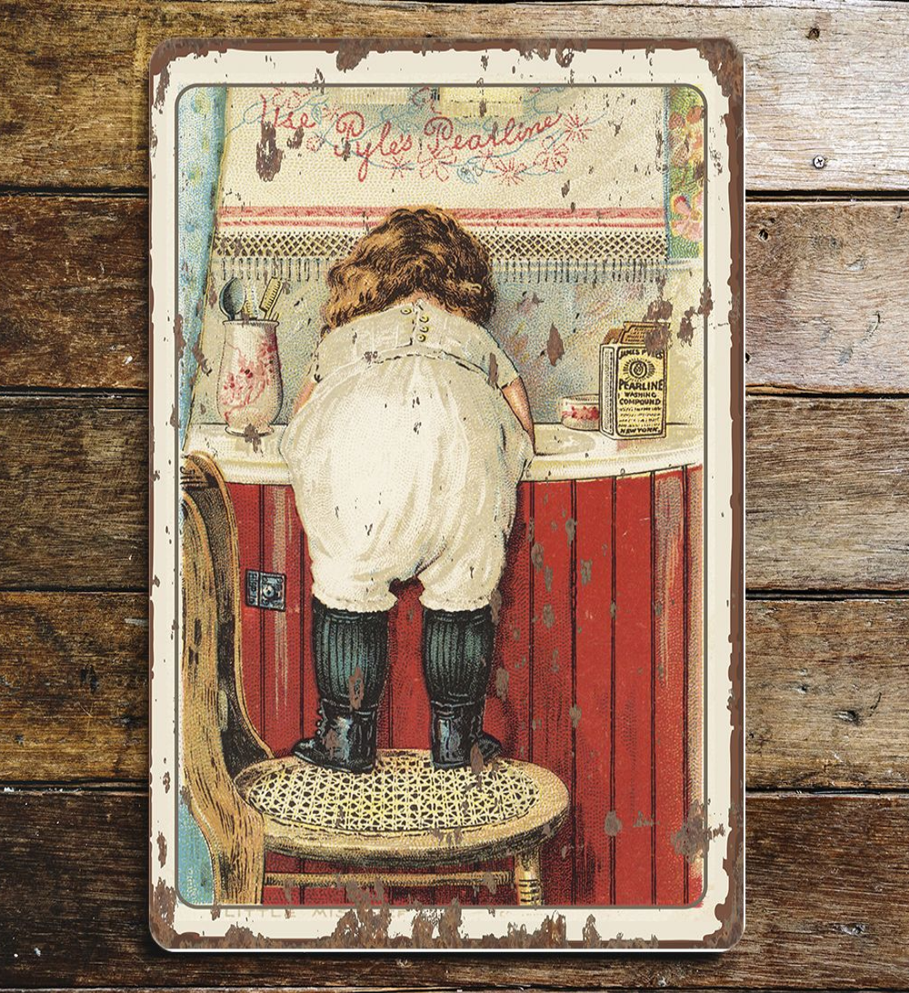 Plaque en métal victorienne pour salle de bain enfant