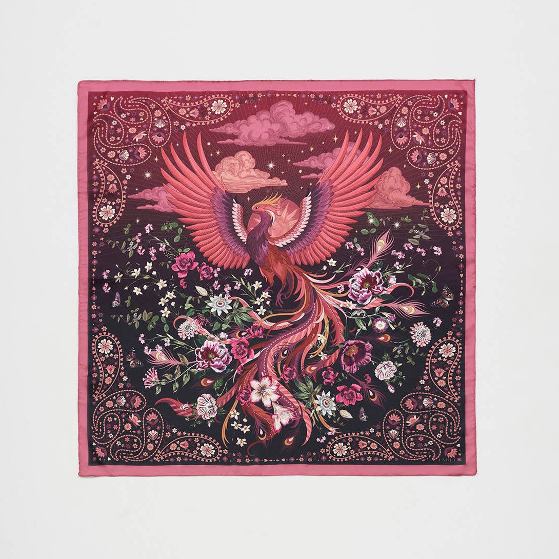 Foulard carré Phénix bordeaux – Fable England - 90 × 90 cm