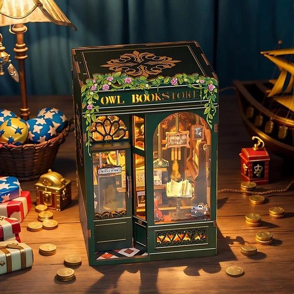 Book Nook Librairie du Hibou – Serre livre à assembler avec LED