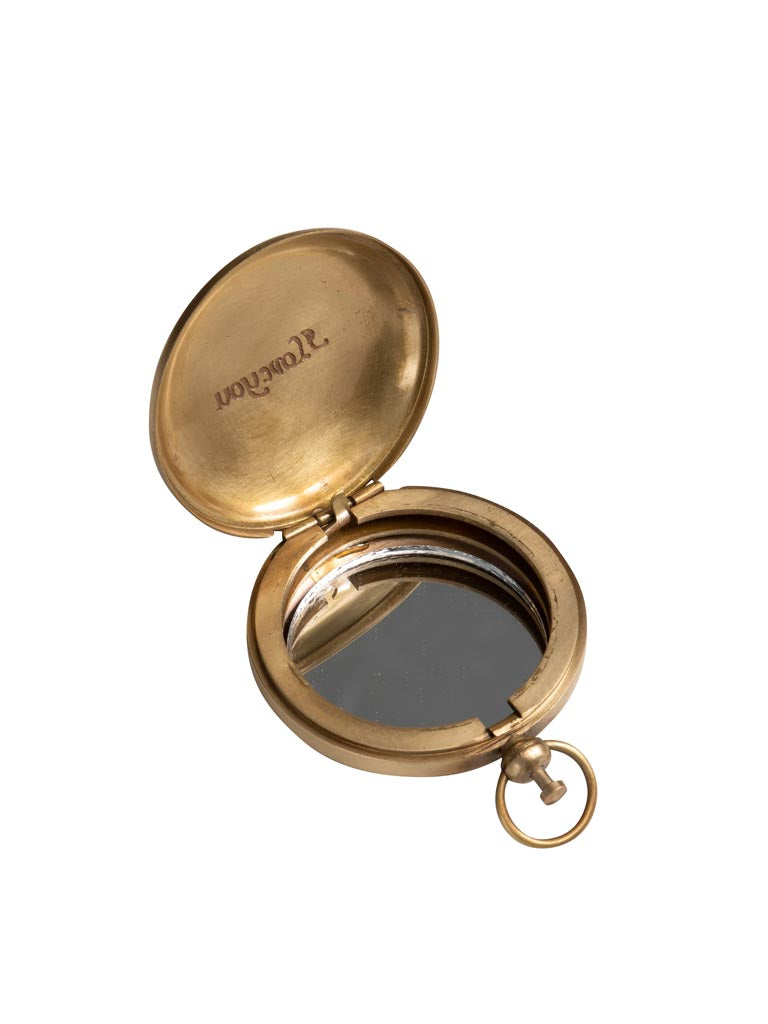 Miroir de poche rond en laiton – Gravure « I Love You »
