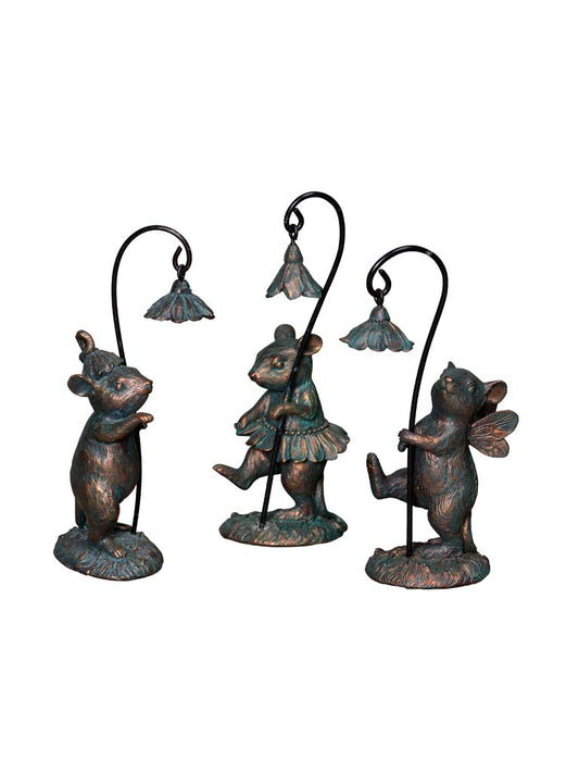 Lot de 3 petites souris féeriques sous lampadaire fleuri