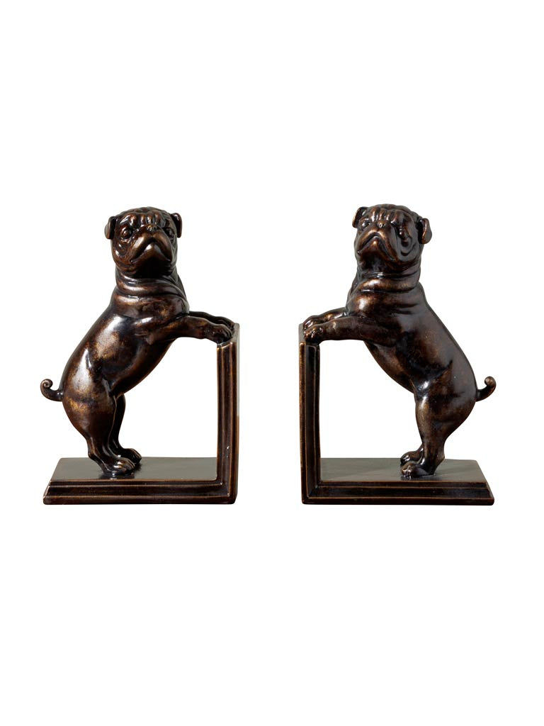 Serre-Livres Chiens Carlin Style Bronze – Lot de 2