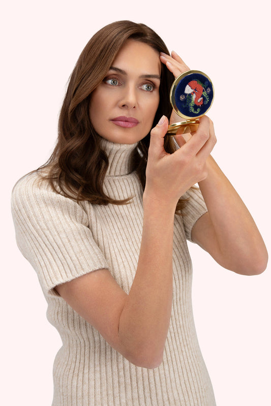 Miroir de poche velours brodé – Motif renard – Double miroir