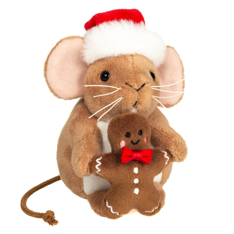 Peluche Teddy Hermann – Souris de Noël avec bonhomme en pain d’épice – 11 cm