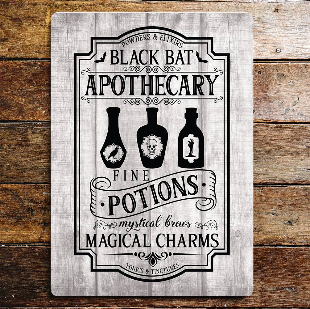 Plaque en métal Black Cat Apothecary Magical Halloween