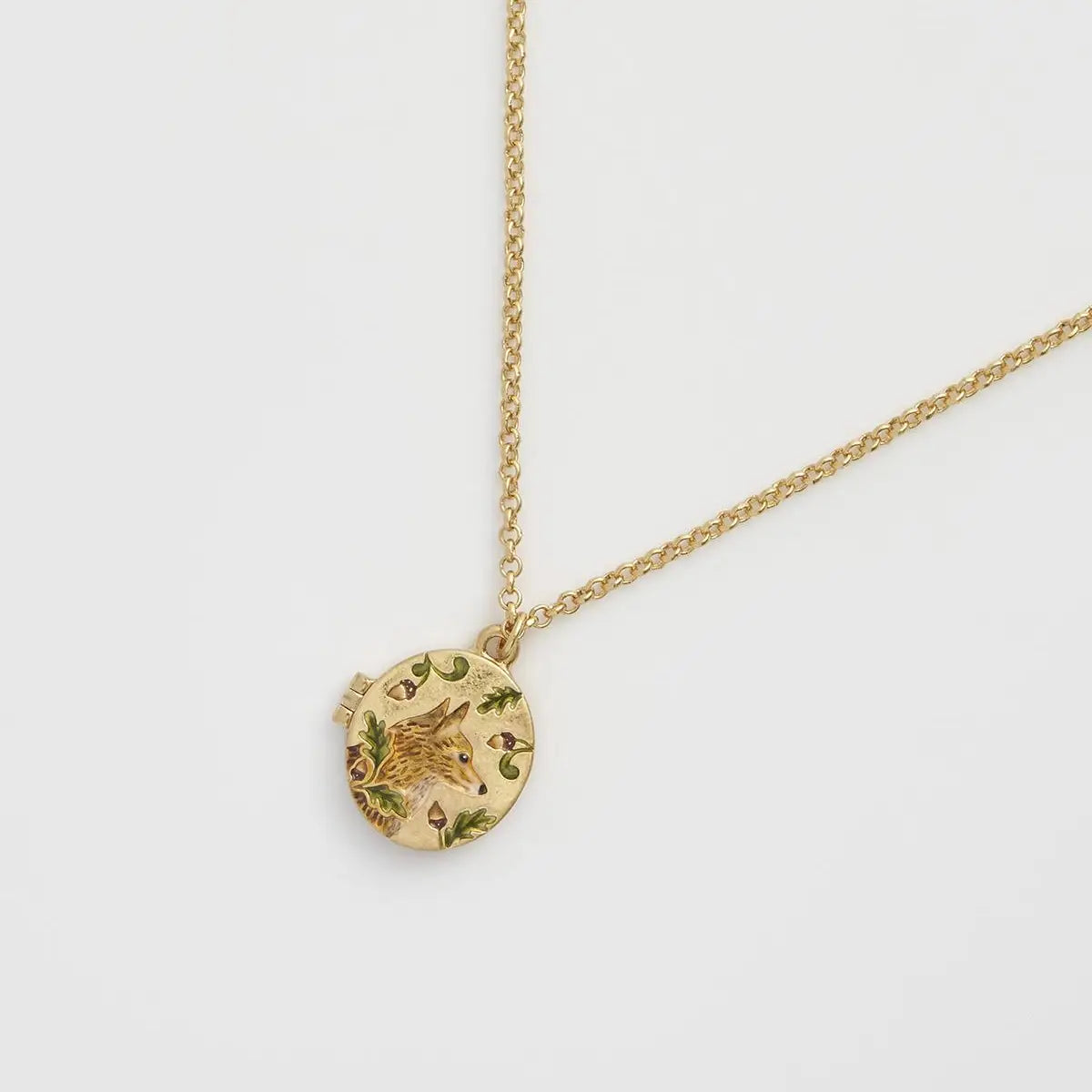 Collier Fable England – Médaillon Renard et Feuillage en plaqué or