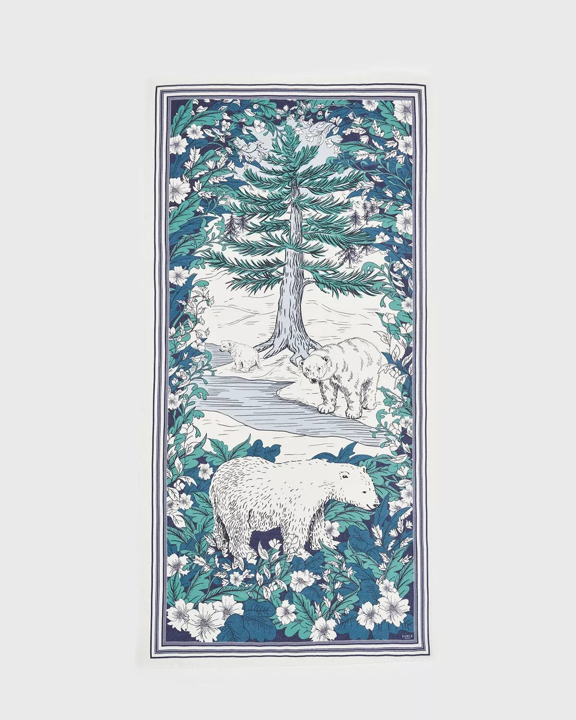 Écharpe Solara Tales – Écharpe hivernale ours blanc et sapin géant – Fable England