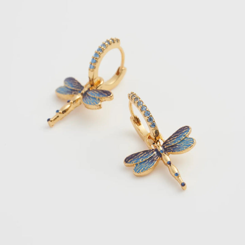Boucles d’oreilles Fable England – Libellule bleue en émail et plaqué or
