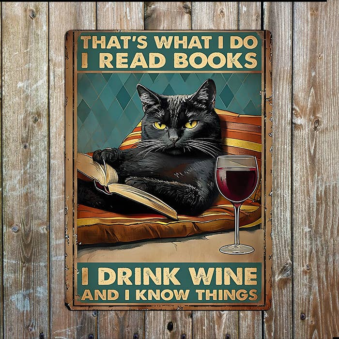 Plaque métal - Je bois du vin, lis des livres, connais des choses