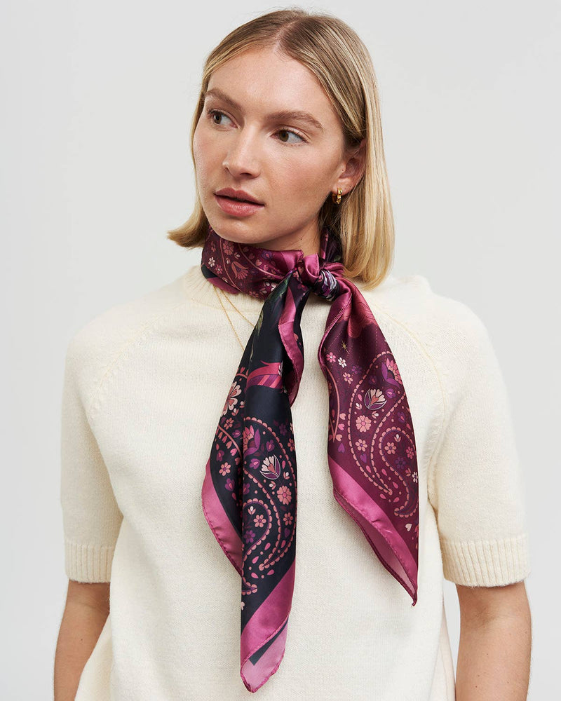 Foulard carré Phénix bordeaux – Fable England - 90 × 90 cm