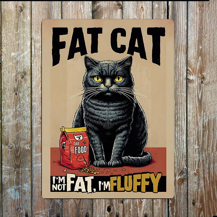 Plaque métal - Gros Chat | Je ne suis pas gros, Je suis duveteux