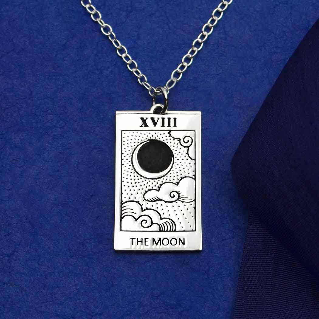 Collier Carte de Tarot – The Moon (La Lune) – Argent Massif Recyclé