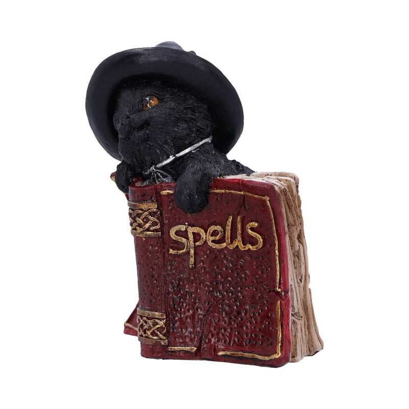 Statuette Chat Sorcier noir – Livre de Sortilèges rouge