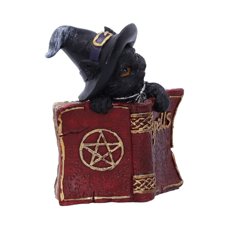 Statuette Chat Sorcier noir – Livre de Sortilèges rouge