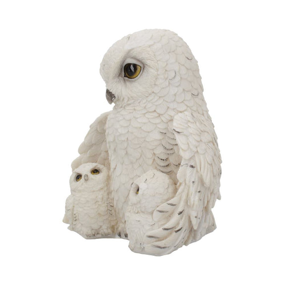 Grande figurine Chouette Harfang des Neiges et ses bébés - Style Hedwige vue de profil