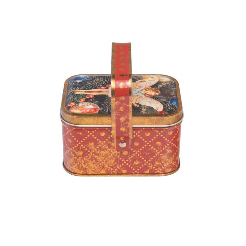Petite boîte panier en métal Flower Fairies avec fée de Noël, style vintage
