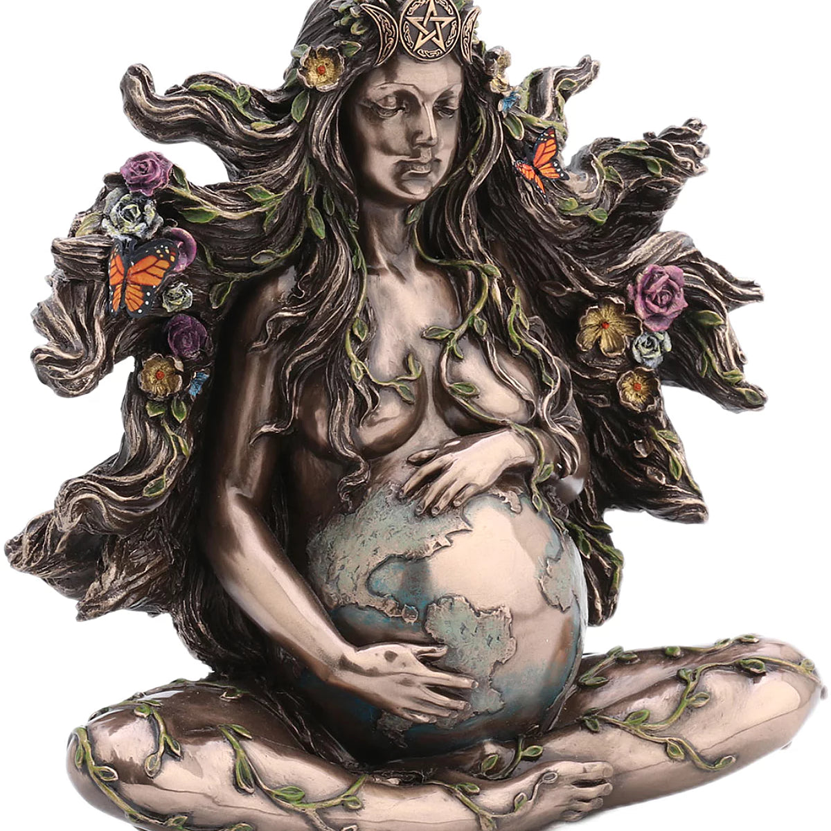 Statuette Gaia – Déesse Mère Terre effet bronze avec papillons et fleurs – Veronese Design