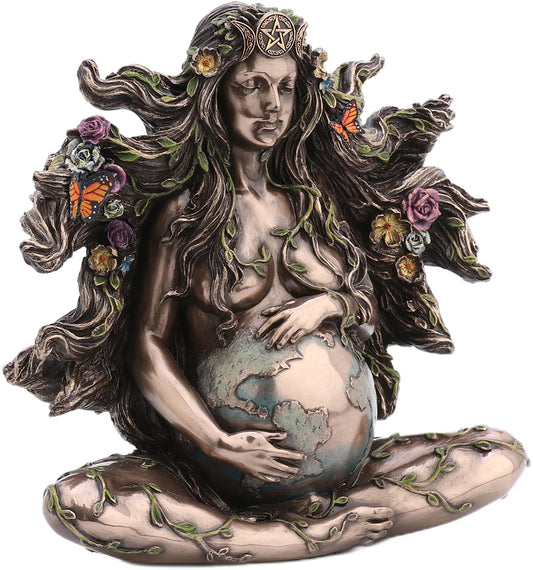 Statuette Gaia – Déesse Mère Terre effet bronze avec papillons et fleurs – Veronese Design