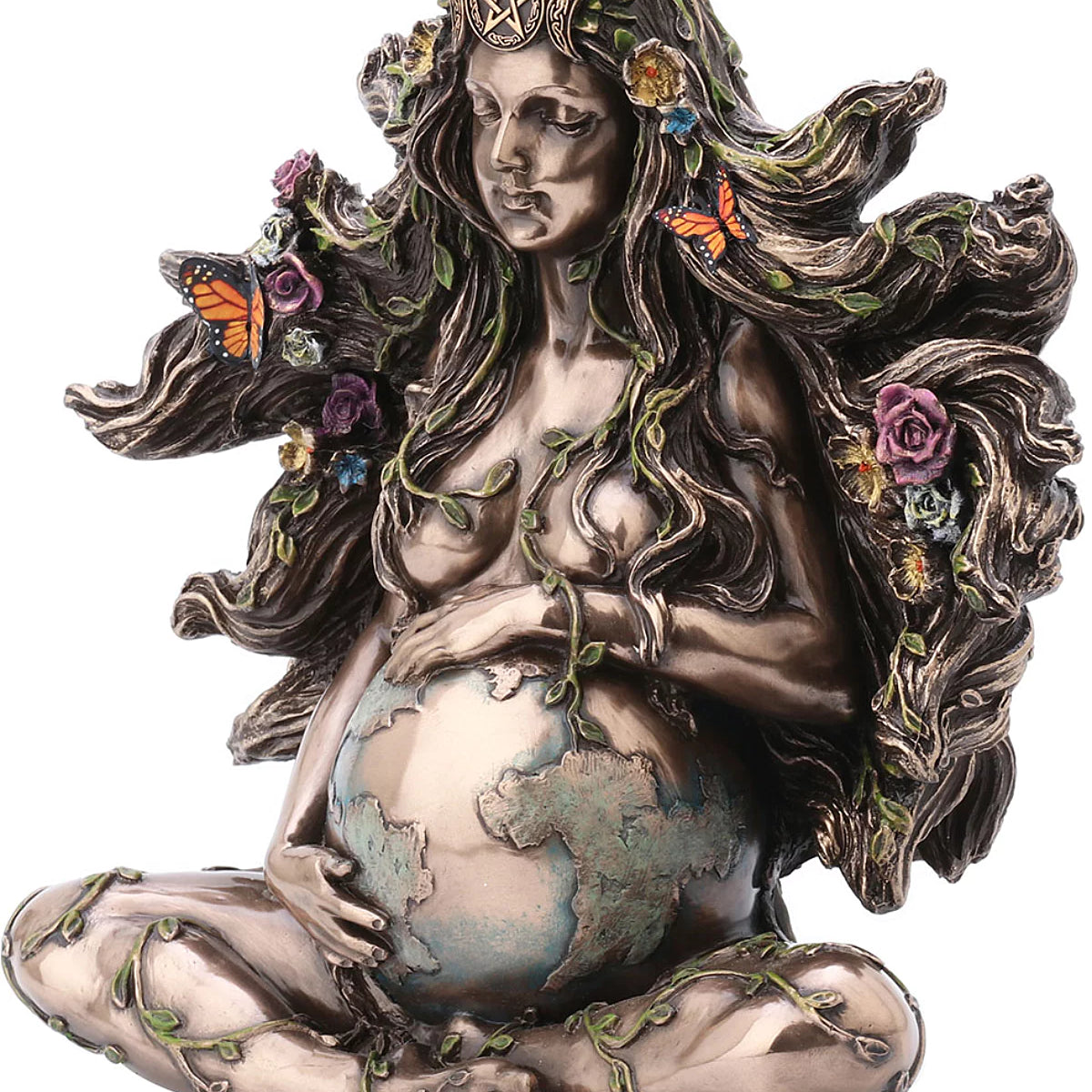 Statuette Gaia – Déesse Mère Terre effet bronze avec papillons et fleurs – Veronese Design