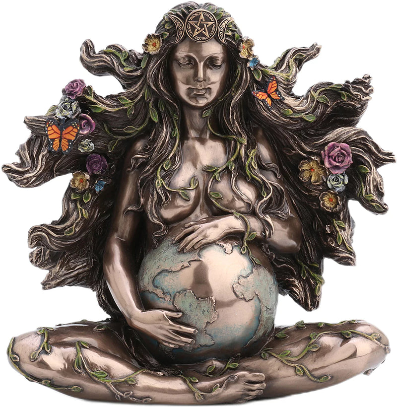 Statuette Gaia – Déesse Mère Terre effet bronze avec papillons et fleurs – Veronese Design