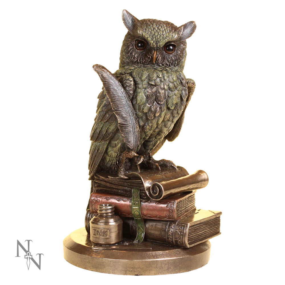 Figurine de hibou gardien des livres – Résine peinte à la main