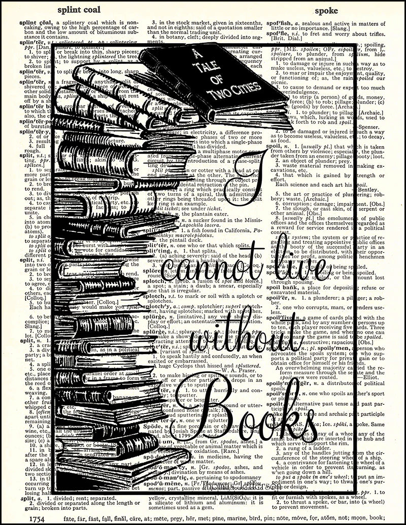 Affiche Vintage – "I cannot live without books" sur page de dictionnaire anglais