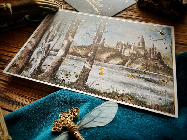 Illustration A5 Château de magie & biche vaporeuse – Univers féerique