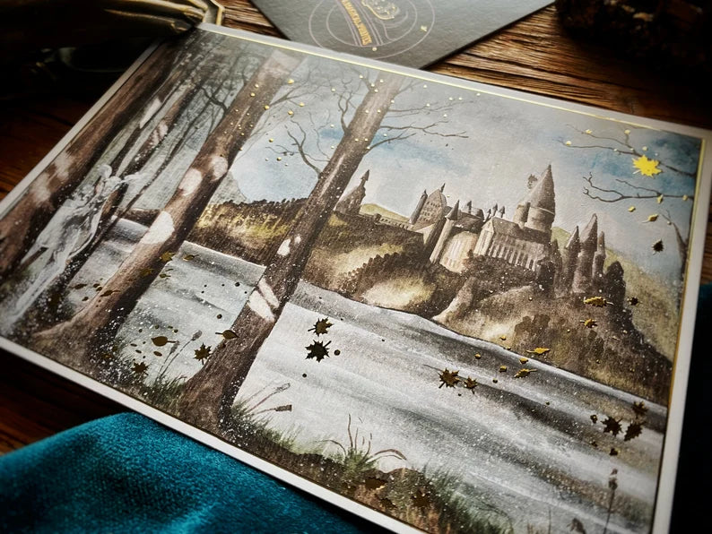 Illustration A5 Château de magie & biche vaporeuse – Univers féerique