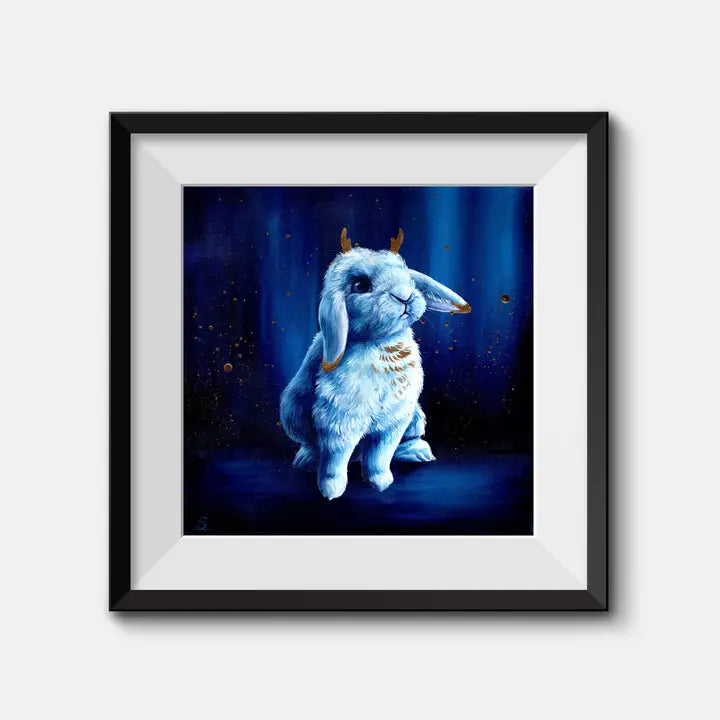 affiche jackalope bleu et dore
