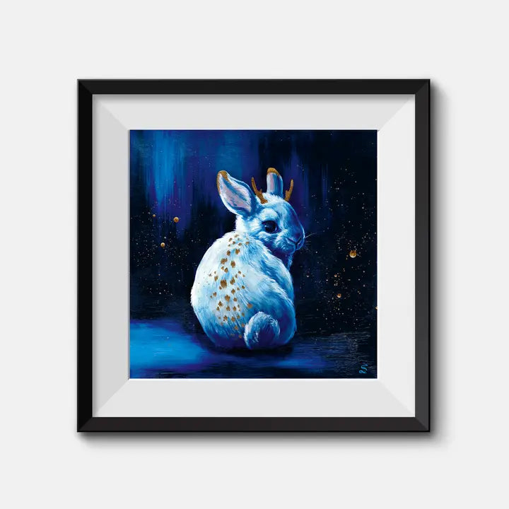 illustration jackalope bleu et doré