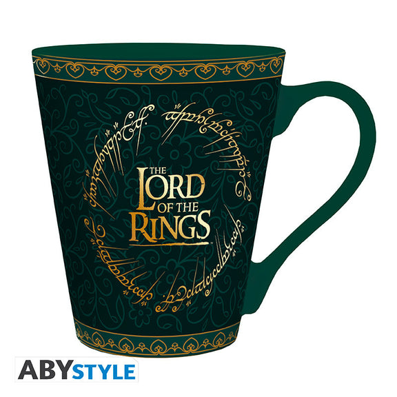 Mug elfique Le Seigneur des Anneaux vert profond à motifs dorés et inscriptions de l'Anneau