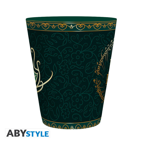 Mug elfique Le Seigneur des Anneaux vert profond à motifs dorés et inscriptions de l'Anneau
