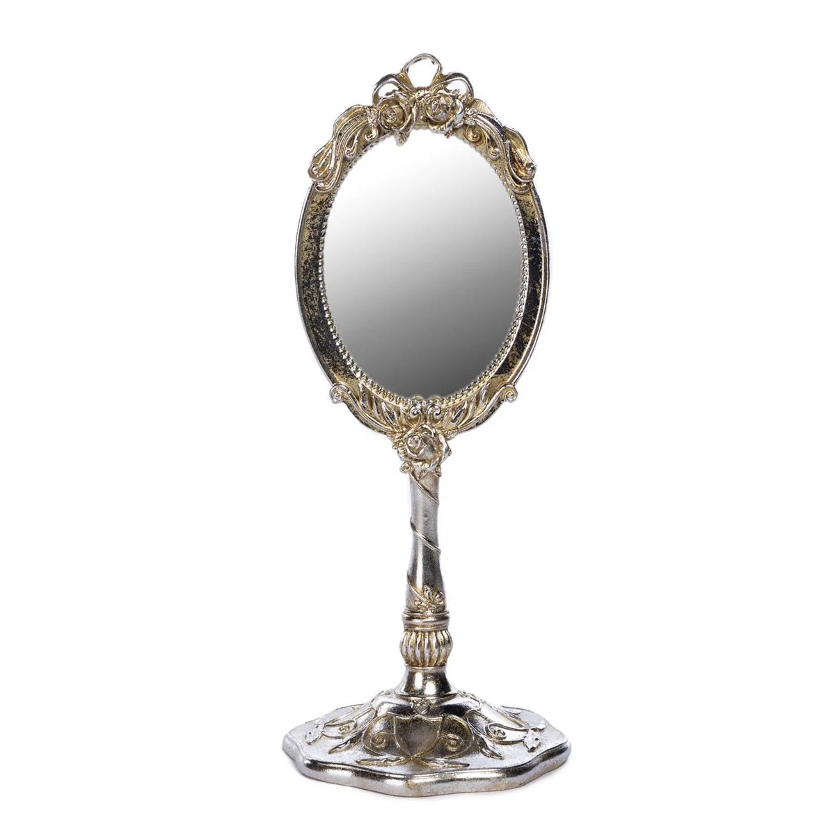 Miroir sur pied style baroque argenté doré