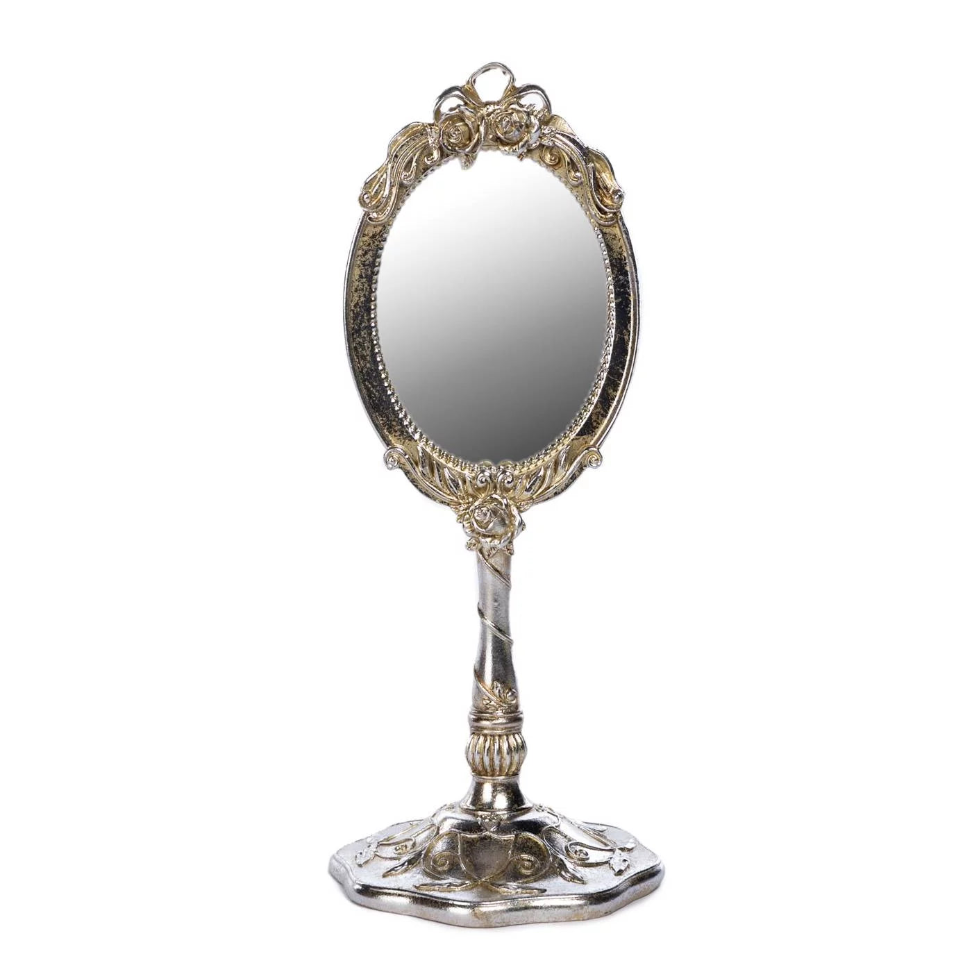 Miroir sur pied style baroque argenté doré