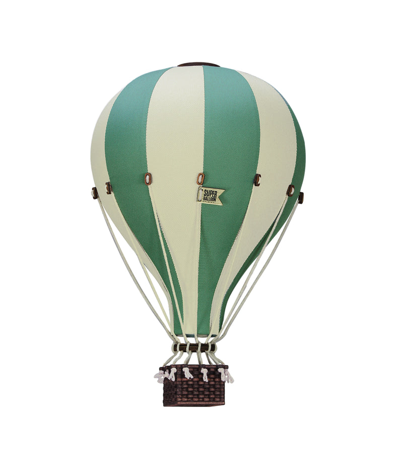Montgolfière en tissu décorative à suspendre, de couleur verte et blanche