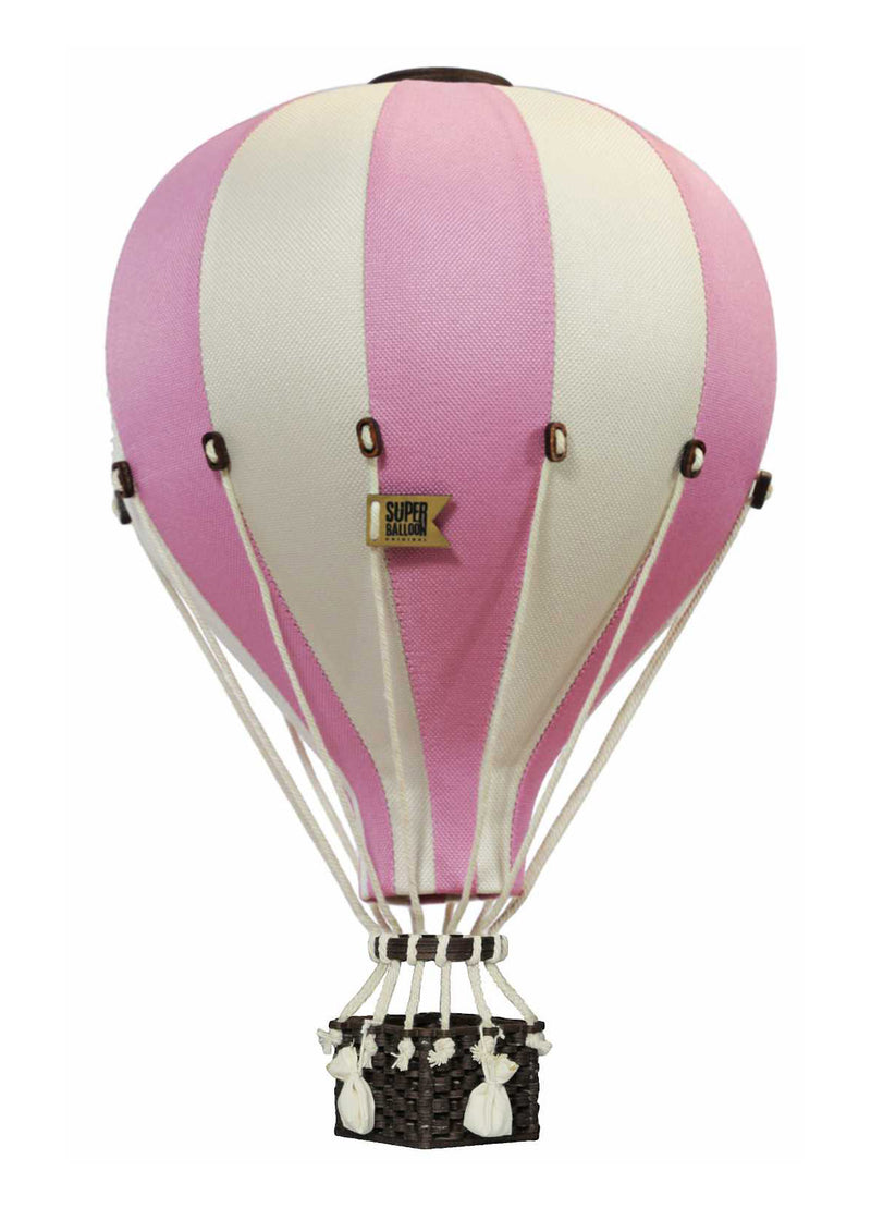 Montgolfière en tissu décorative à suspendre, de couleur rose et blanche