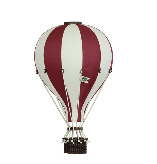 Montgolfière en tissu décorative à suspendre, de couleur rouge et blanche, moyen modèle