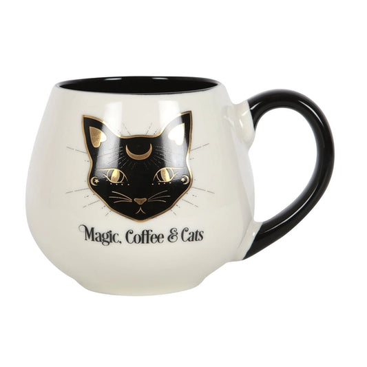 mug beige avec chat noir magic, coffee and cats