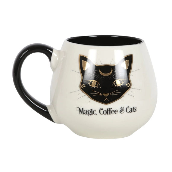 mug beige avec chat noir magic, coffee and cats