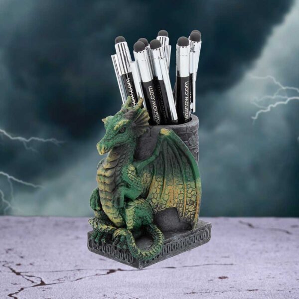Pot à Crayons Dragon Émeraude – Décoration Bureau Fantasy