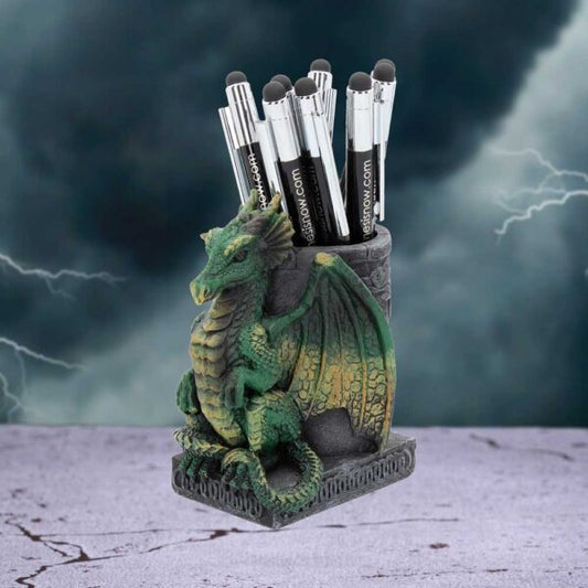 Pot à Crayons Dragon Émeraude – Décoration Bureau Fantasy
