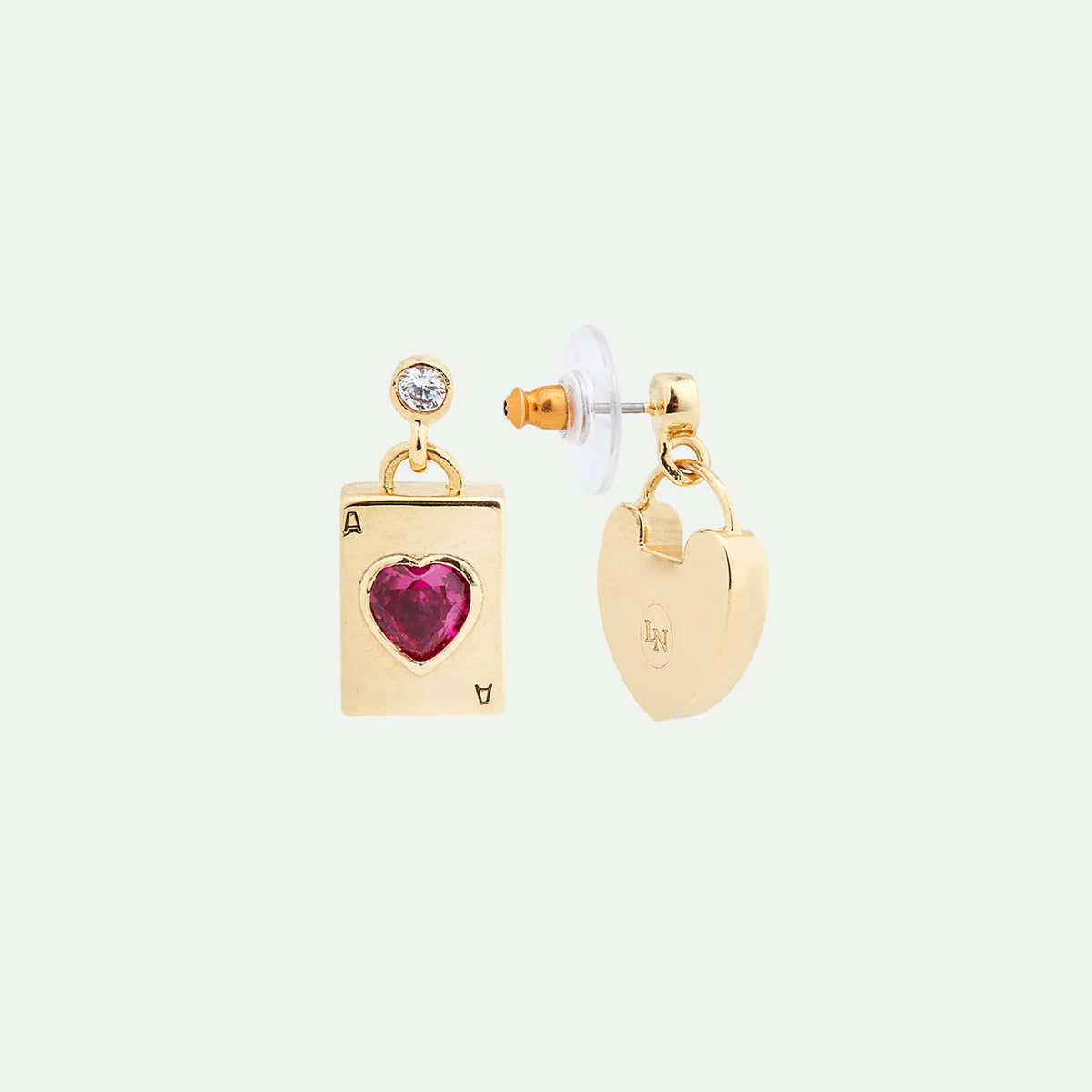 Boucles d’oreilles asymétriques cadenas cœur et carte cœur – Les Néréides
