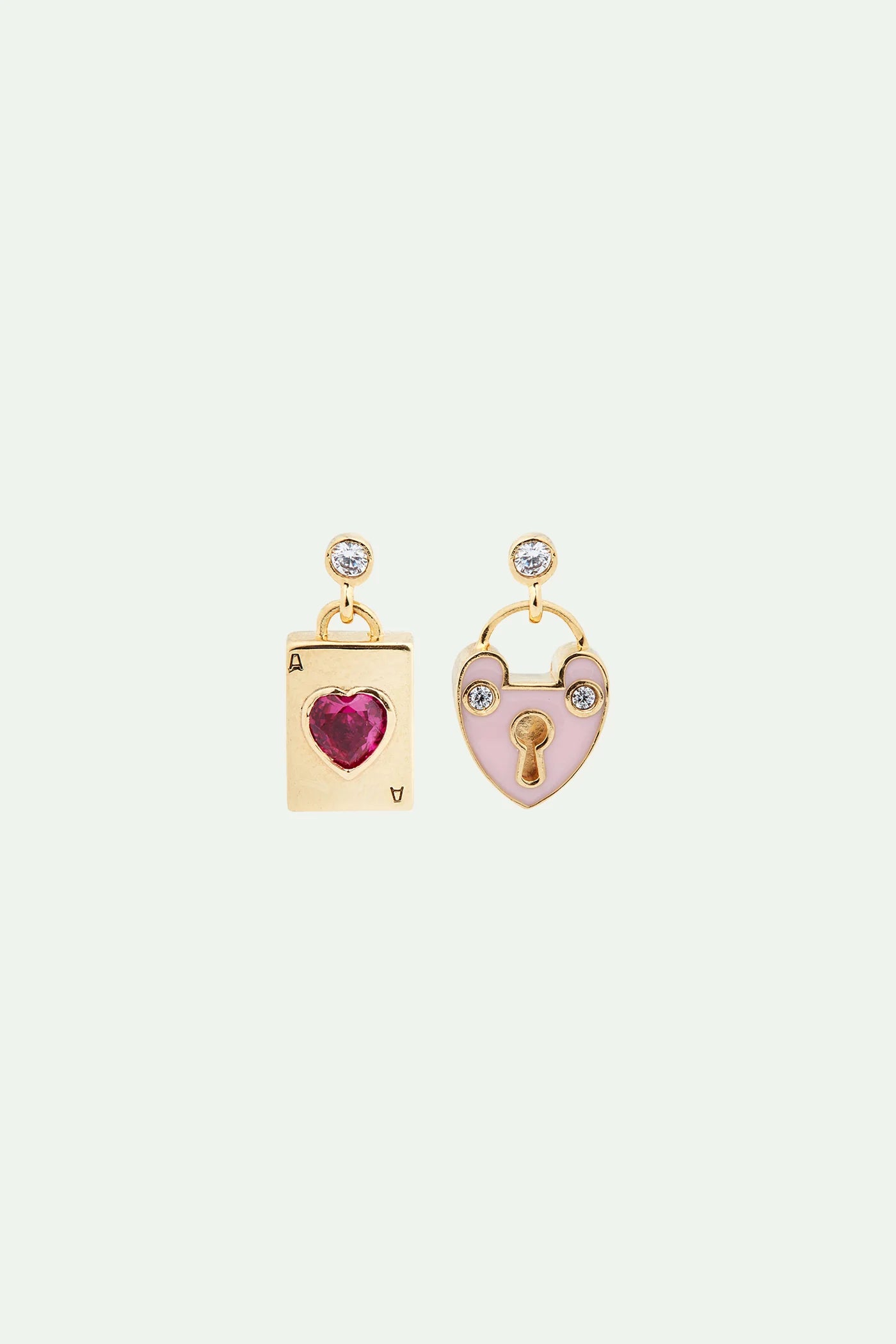 Boucles d’oreilles asymétriques cadenas cœur et carte cœur – Les Néréides