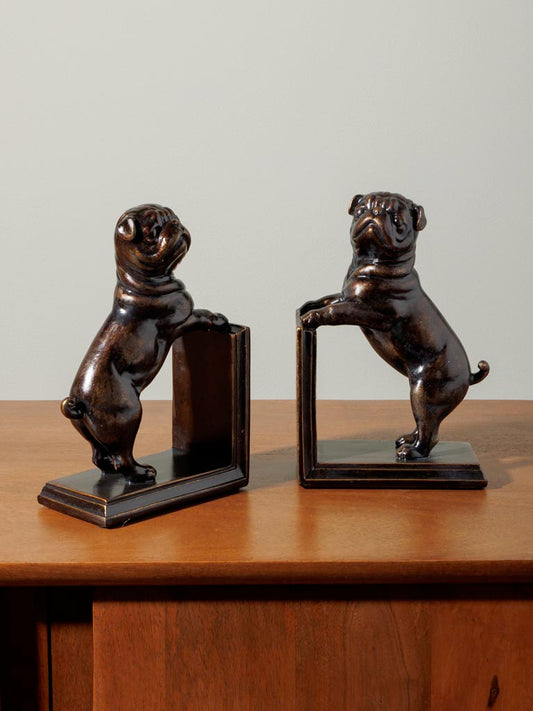 Serre-Livres Chiens Carlin Style Bronze – Lot de 2
