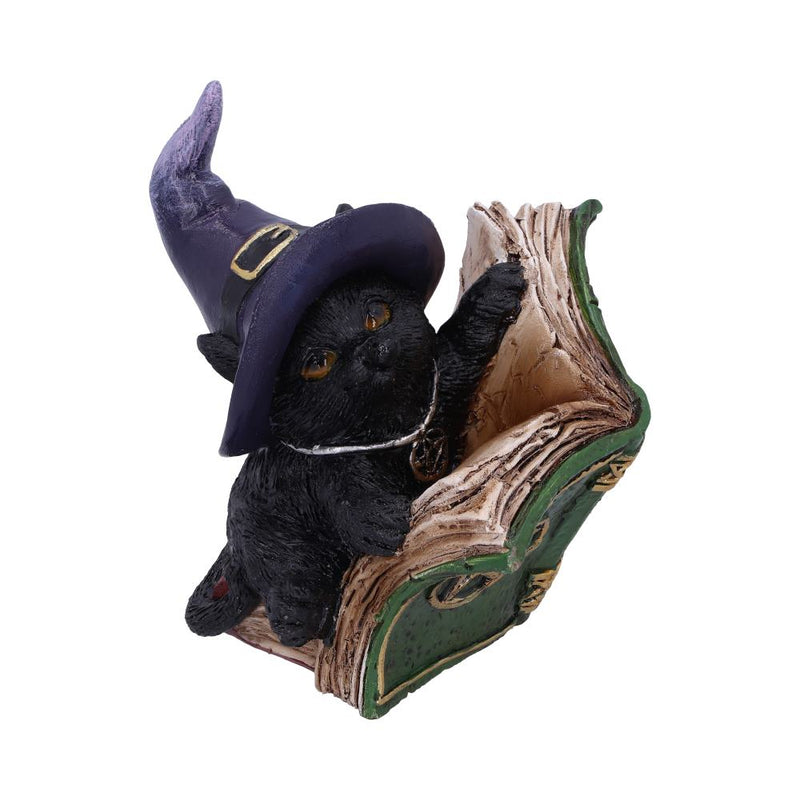 Statuette Chat Sorcier noir – Livre de Sortilèges vert