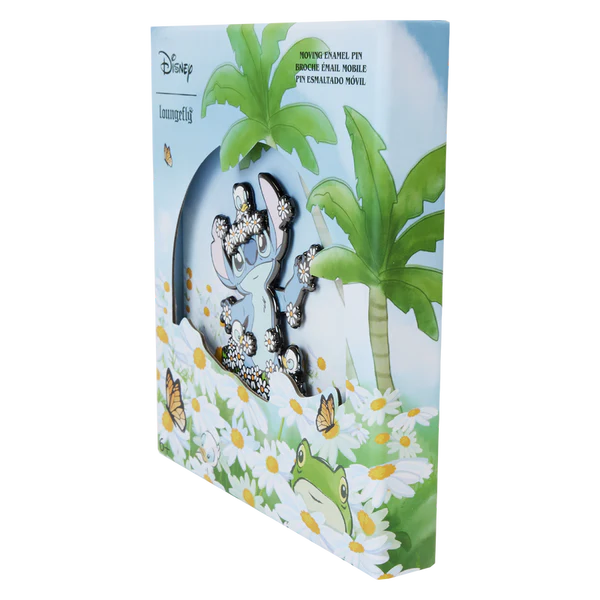 Pin's de collection Stitch de la marque Loungefly dans une décoration printanière avec des fleurs et un canard