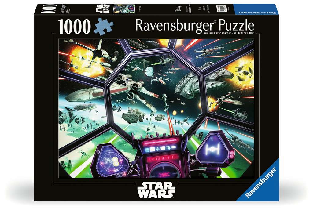 Boite du puzzle Star Wars dans un cockpit dans l'espace