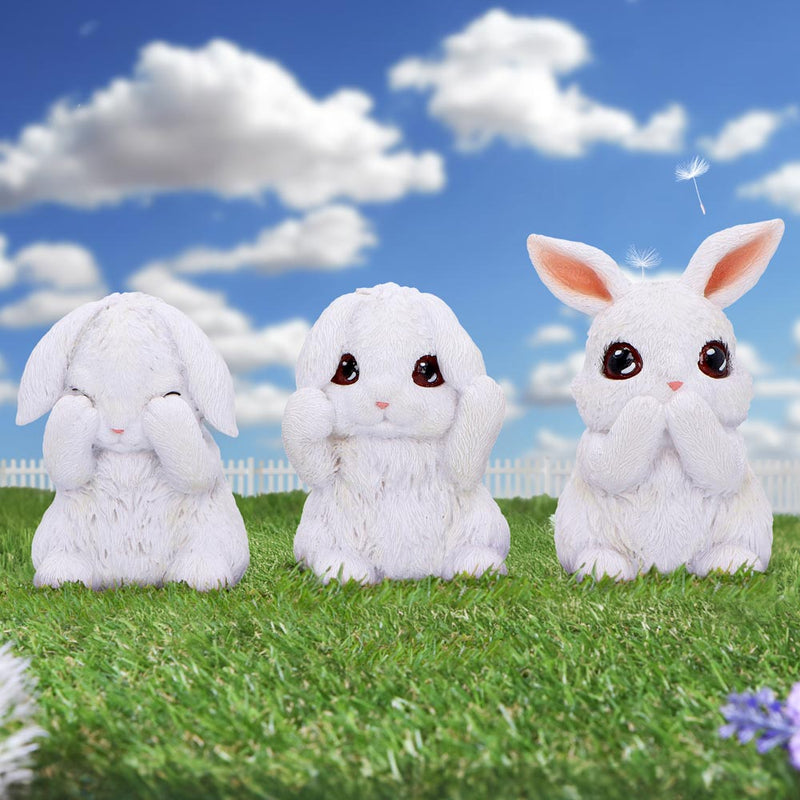 Les 3 sages lapins blancs – Figurines symboliques